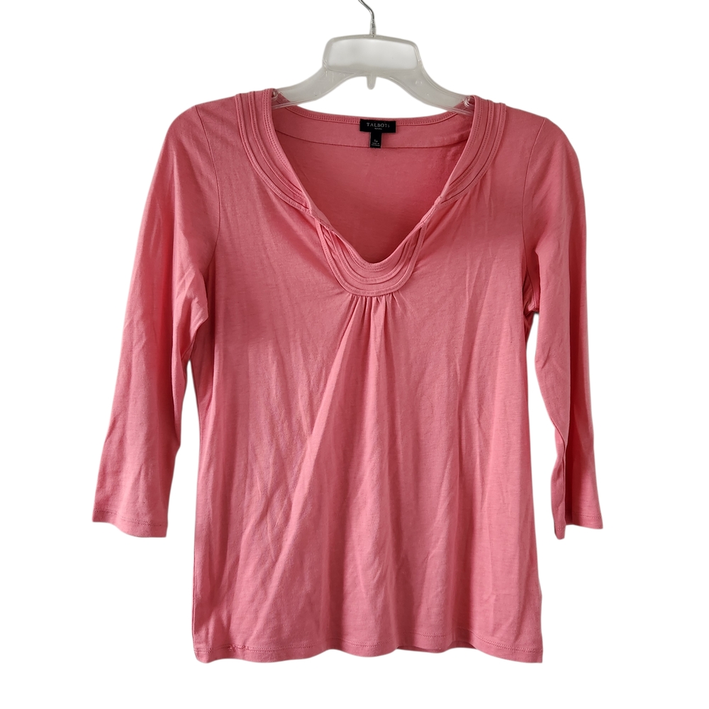 Talbots Pink Long Sleeve Top Small Petite 3/4 Sleeve Modal Blend Blouse Casual